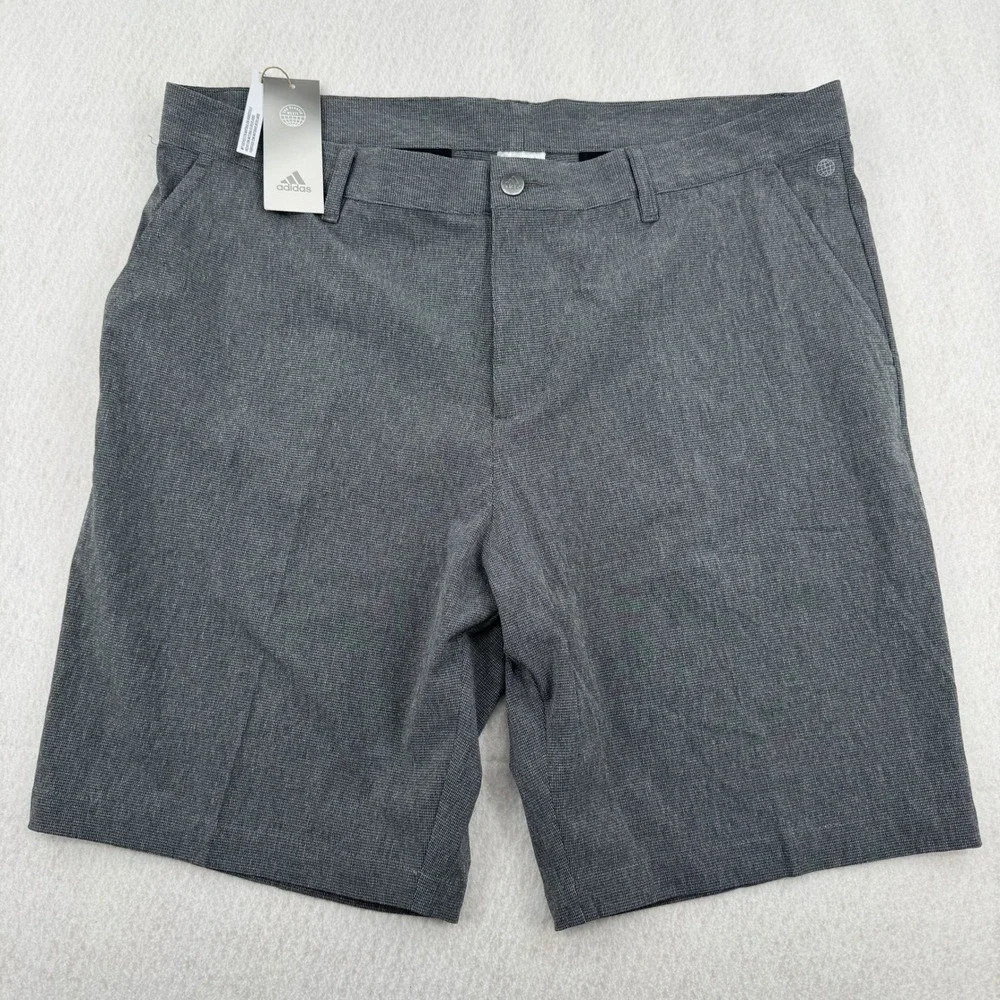 NWT Adidas Golf Shorts Mens 38 Gray Crosshatch Performance Flat Front Athleisure